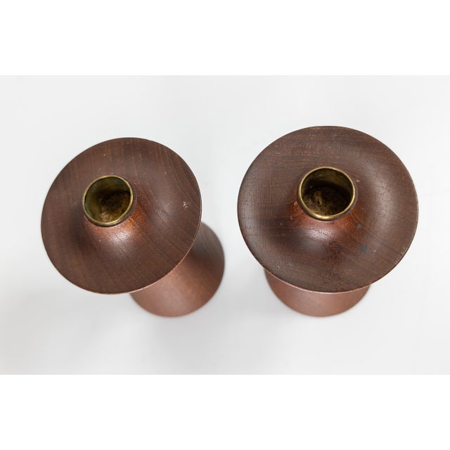 Wood Mid-Century Danish Modern Pair of Teak and Brass Candlestick Holders by Stilecraft For Sale - Image 7 of 11