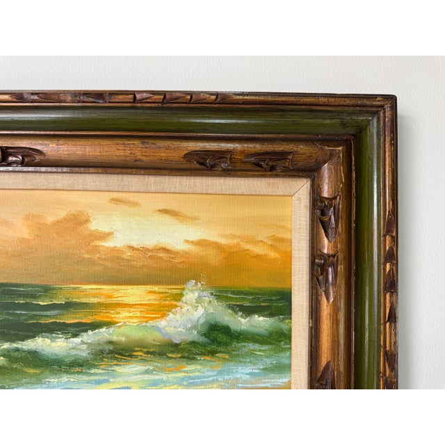 1980’s Vintage Sunset Ocean Landscape Oil on Canvas Painting – Unsigned For Sale In Miami - Image 6 of 11