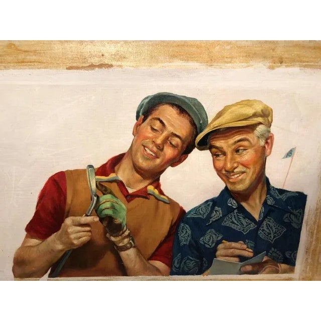 Textile 1950s Signed Norman Rockwell Style Painting of Golfers by Victor Olsen For Sale - Image 7 of 13