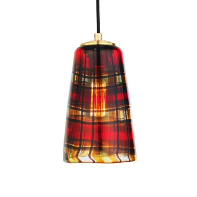 Contemporary Tartan by Oggetti Mouth-Blown Venetian Glass Pendant Light, Red, Gunmetal For Sale - Image 3 of 3