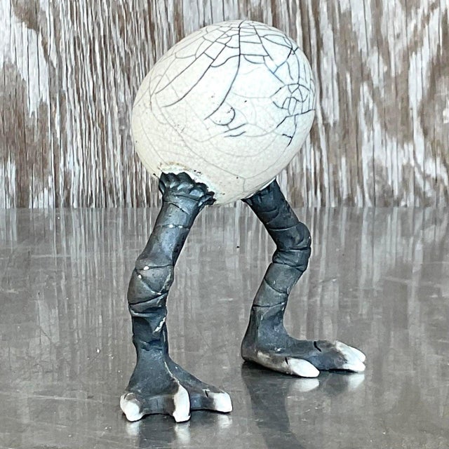 Late 20th Century Vintage Boho Raku Fired Egg Sculpture For Sale - Image 5 of 7