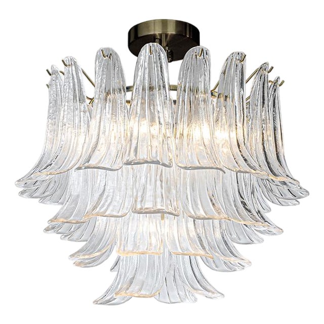 Aloadecor W24 in 4-Light Vintage Mid-Century Modern Close to Ceiling Light 4-Tier Clear Art Glass Glam Flush Mount Ceiling Light in Antique Bronze For Sale