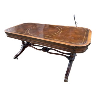 Antique Leather Top Federal Style Mahogany Hollywood Regency Coffee Table For Sale