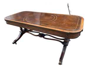 Antique Leather Top Federal Style Mahogany Hollywood Regency Coffee Table