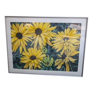 1980s Woodward Payne (B. 1935) Original Framed Watercolor of Black Eyed Susan Flowers For Sale