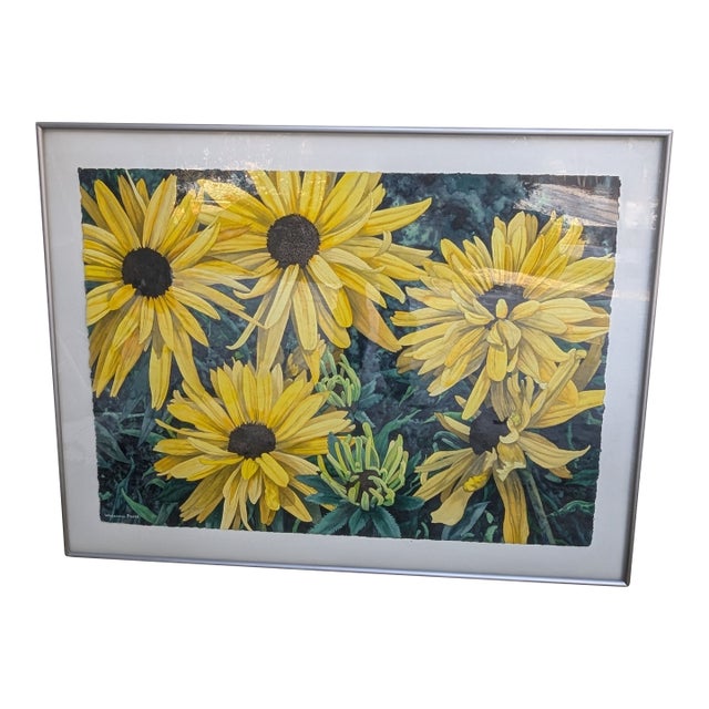1980s Woodward Payne (B. 1935) Original Framed Watercolor of Black Eyed Susan Flowers For Sale