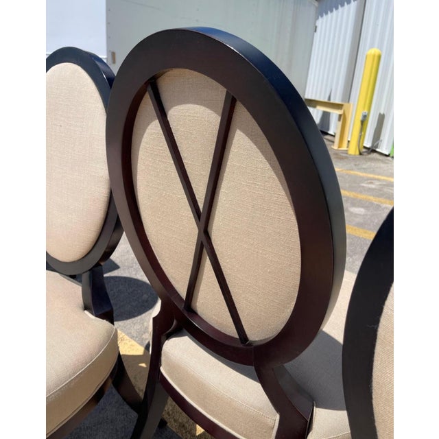 Barbara Barry for Baker Oval X Back Linen Upholstery Dining Chairs, Set of 6 For Sale In West Palm - Image 6 of 11