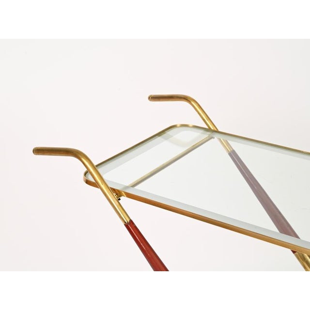 Metal Brass and Burgundy Lacquered Wood Bar Cart by Cesare Lacca, Italy, 1950s For Sale - Image 7 of 15