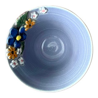 Vintage Original Studio Pottery Double Flower Bowl For Sale
