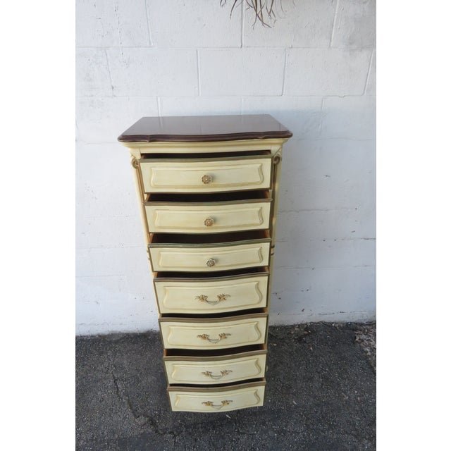 Drexel French Shabby Chic Painted Extra Tall Narrow Lingerie Jewelry Chest 5980 For Sale - Image 9 of 12