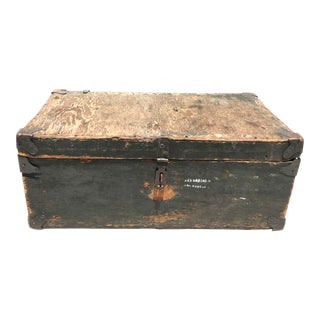 20th Century Americana Distressed Wooden Trunk For Sale