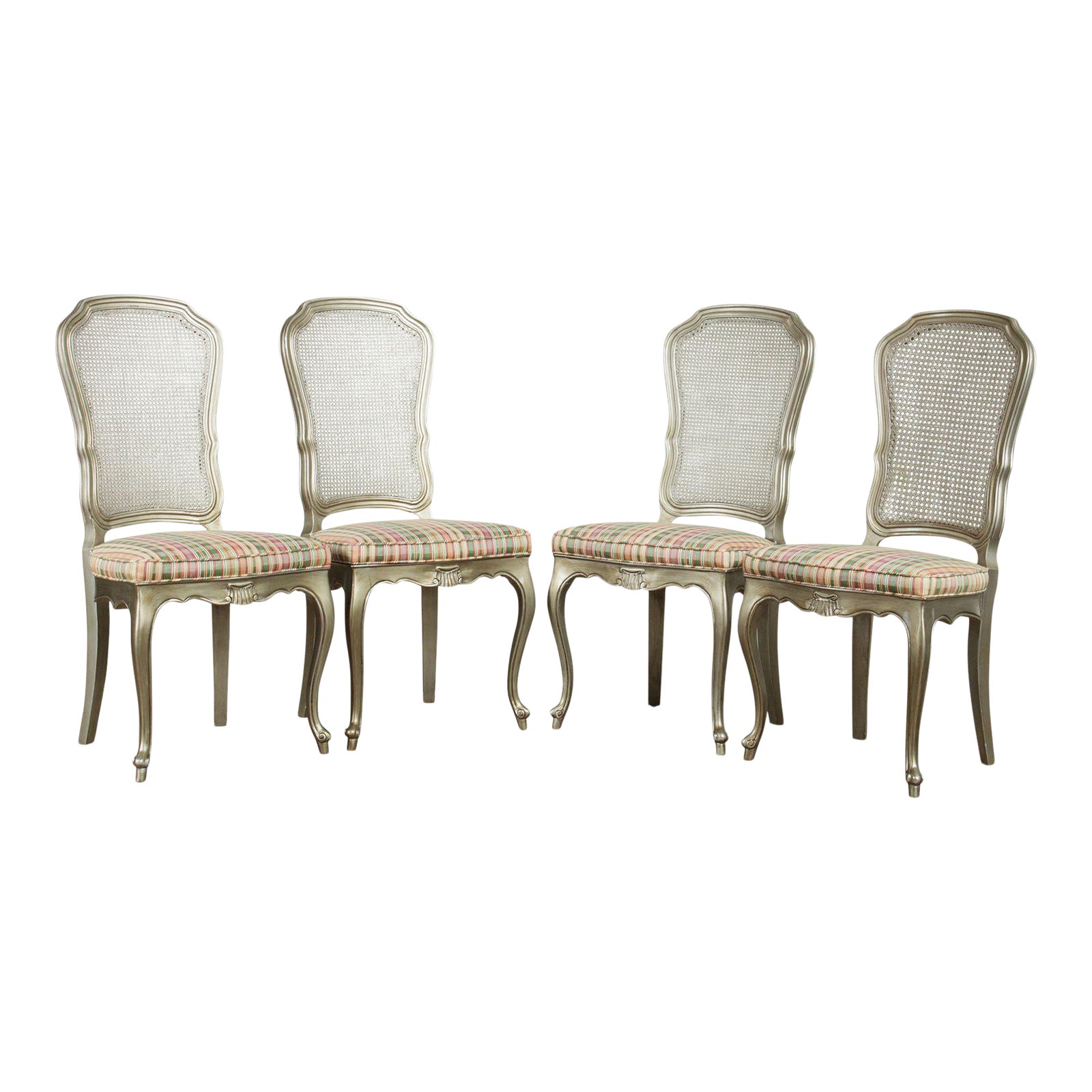 Silver Leaf French Louis Xv Style Cane Dining Chairs Set Of 4 Chairish