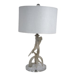 Vintage Faux Antler Lucite & Resin Table Lamp & Shade For Sale