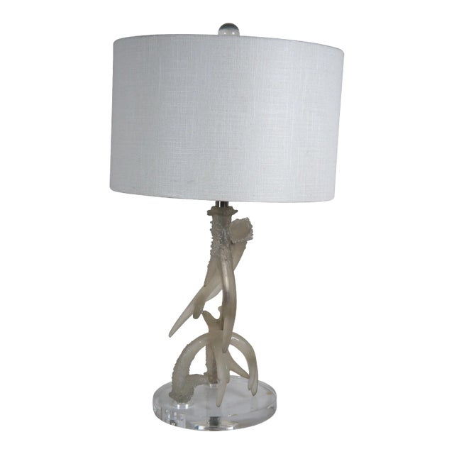Vintage Faux Antler Lucite & Resin Table Lamp & Shade For Sale