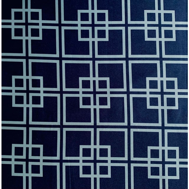 Textile Free Spirit Designer Vicki Payne Safy-010 Blue Chinoiserie Chippendale Fretwork Lattice Trellis Fabric- 9.9 Yards For Sale - Image 7 of 7