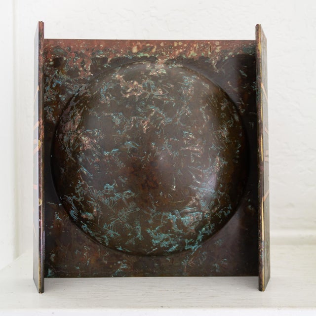 Abstract Postmodern Brutalist Brass Copper and Verdigris Square Sculptural Bowl For Sale - Image 18 of 18