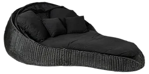 Outdoor Black Interlaced Tongue Chaise Longue in PLT with Black Cushion from VGnewtrend