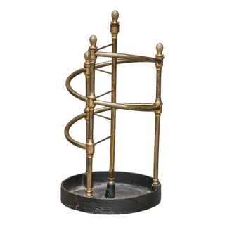 English Late Victorian Era Brass and Iron Umbrella Stand with Pinecones, 1900s For Sale