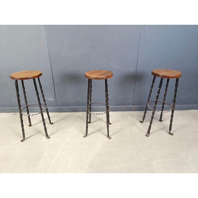 Vintage French Wrought Iron Bar Stools, 1960s, Set of 3 For Sale - Image 12 of 13