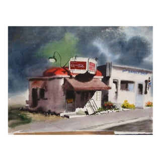 Irv Wyner: Corner Store With Coca Cola Sign, Watercolor Painting For Sale