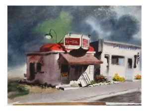 Irv Wyner: Corner Store With Coca Cola Sign, Watercolor Painting
