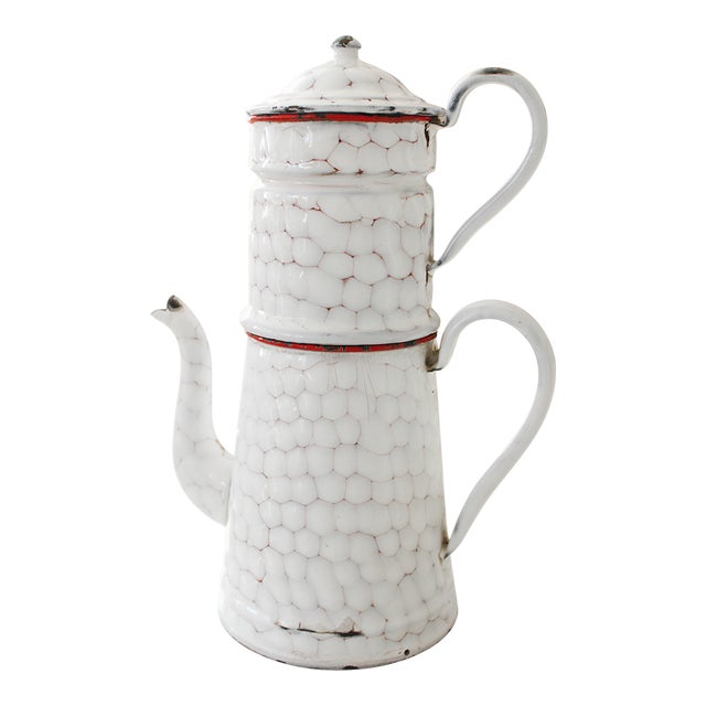 1920's Lrg. French Enamelware Coffee Pot, Made in France For Sale