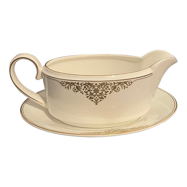 1990s Wedgwood Bone China Vera Wang Empress Jewel Gravy Boat and Under Plate For Sale