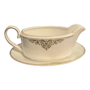 1990s Wedgwood Bone China Vera Wang Empress Jewel Gravy Boat and Under Plate