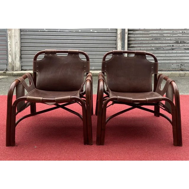 Set of Leather & Bamboo Chairs by Tito Agnoli, 1960s For Sale - Image 12 of 12