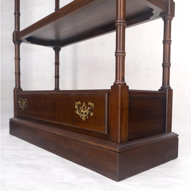 Pair of 6 Tier Faux Bamboo Bottom Drawer Cherry Bookcases Round Ball Finials