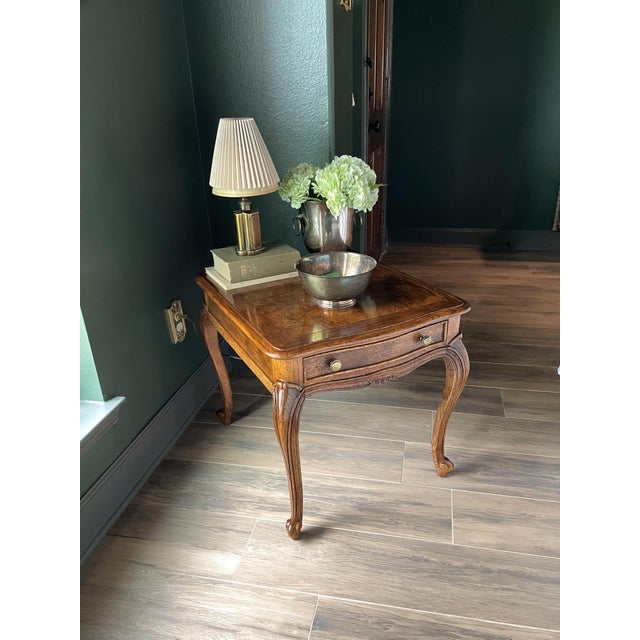 Century Furniture Burlwood French Provincial End Table With Drawer For Sale - Image 13 of 15