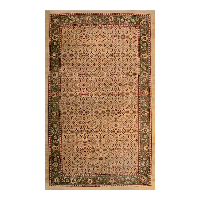 1890s Tan Sand Antique Herati N. Indian Amritsar Rug 10'10" X 17'10" Handknotted Wool Carpet For Sale