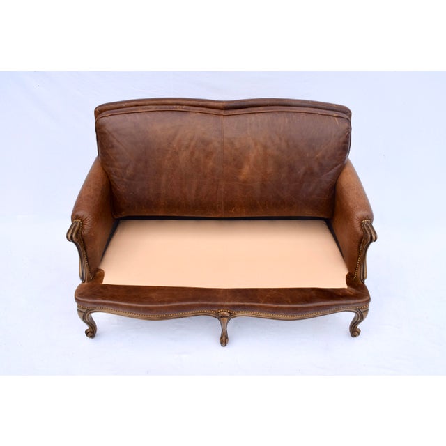 Vintage Leather Loveseat After Restoration Hardware, Usa For Sale - Image 11 of 12