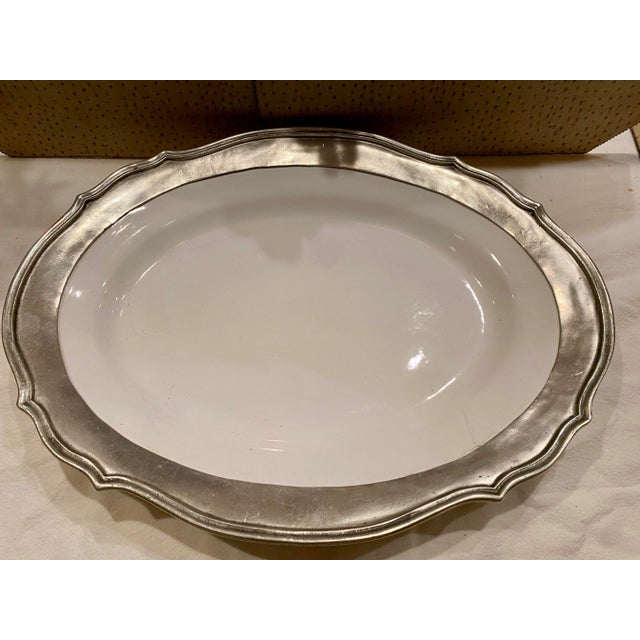 Arte Italica Pewter and Ceramic Serving Platter, White Ceramic. Crafted in Italy using the finest pewter and ceramic.