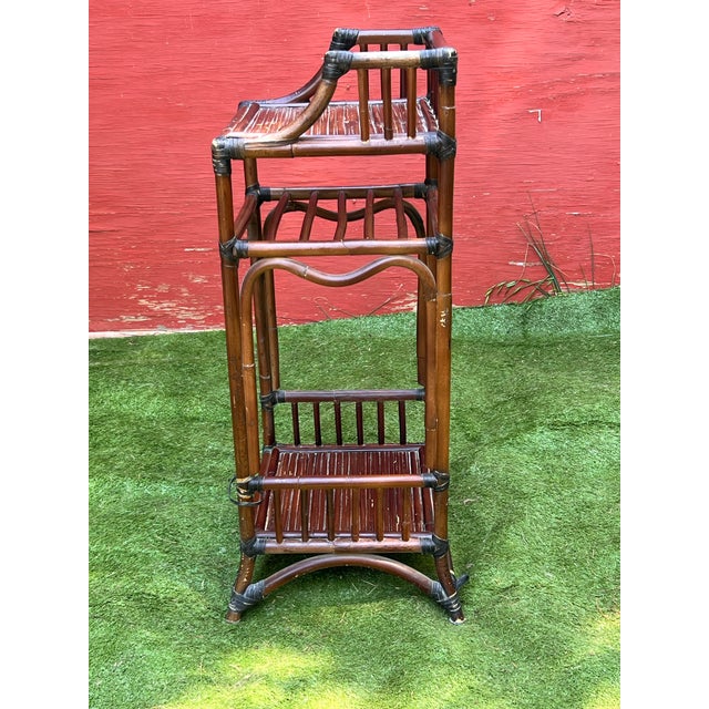 Boho Chic Mid-Late 20th Century Bamboo Etagere 3-Tiered Shelf or Magazine Stand For Sale - Image 3 of 9