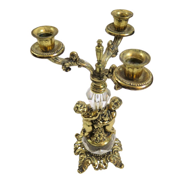 1950s Hollywood Regency Brass Cherub Candle Holder Chairish