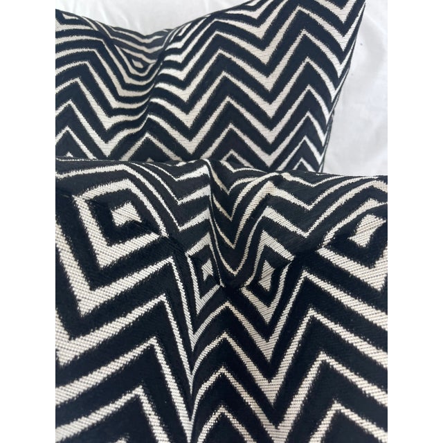 Transitional Chevron Cut Velvet in Black/White 22" Pillows-A Pair For Sale - Image 3 of 4