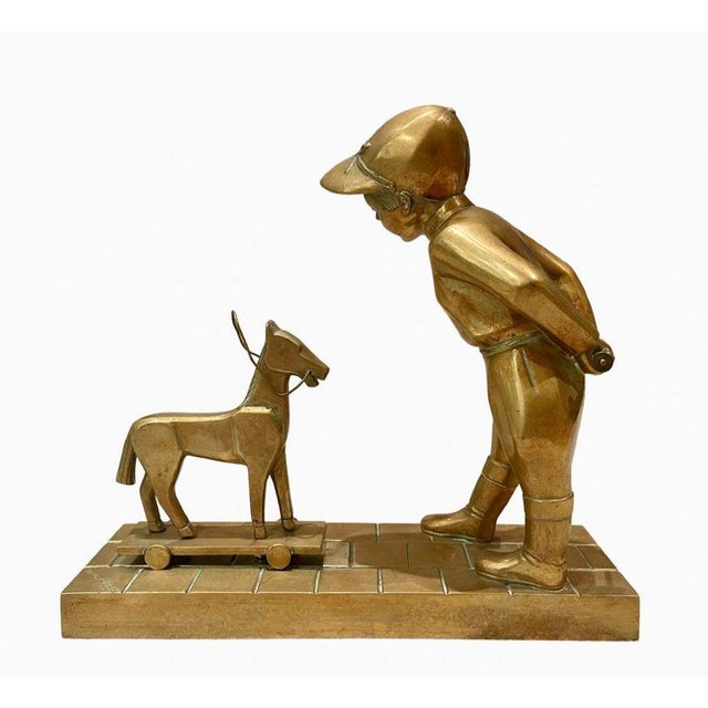 Child Playing with His Wooden Horse in Bronze by Paul Marec For Sale - Image 6 of 11