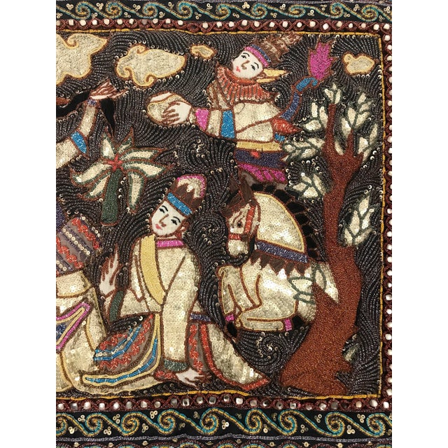 The Princes Procession, Hand Made Burmese Embroidered Kalaga Wall Hanging With Gemstones & Sequins For Sale In Tampa - Image 6 of 13