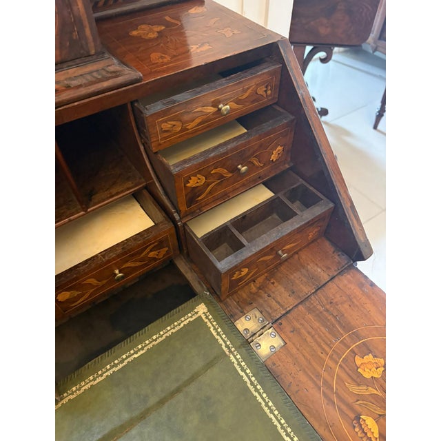 Antique Dutch Marquetry Walnut Bureau Bookcase, 1780 For Sale - Image 15 of 18