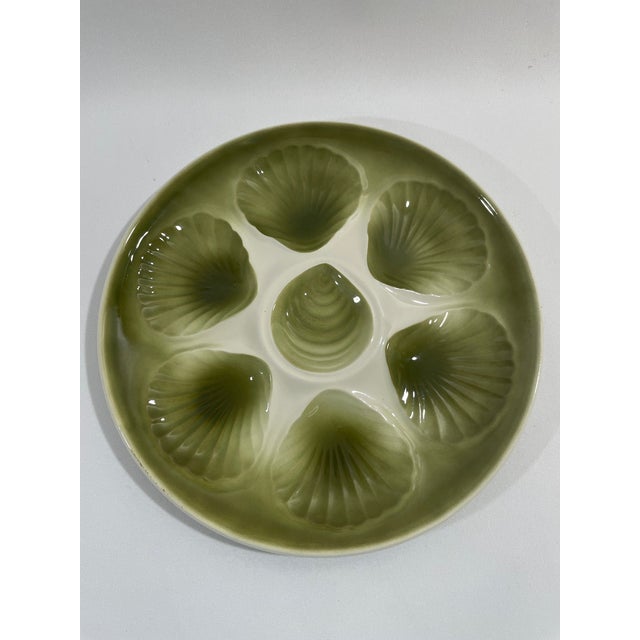 Orchies Mid 20th Century French Orchies Olive Green Majolica Oyster Plate For Sale - Image 4 of 13