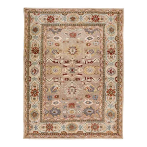Brown Modern Sultanabad Handmade Wool Rug With Floral Design