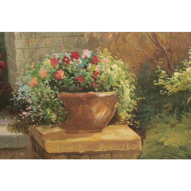 Gold Large Hand Painted Oil Painting on Canvas Outdoor Garden Scene For Sale - Image 8 of 18