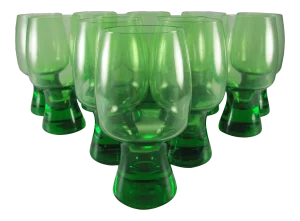 14 Ounce Lime Citron Apple Jade Green Crystal Glass Footed Tumblers - Set of 12