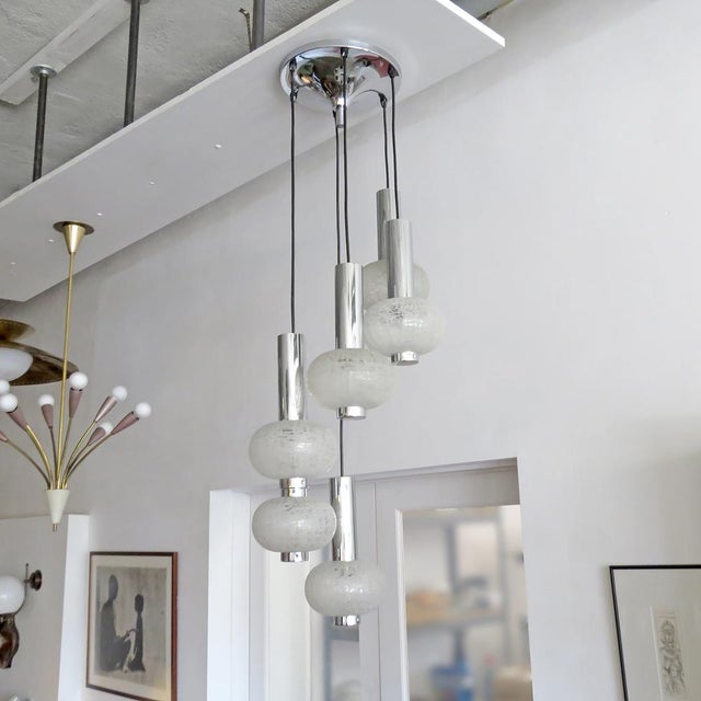 Cascading German Glass & Nickel Chandelier 1970 For Sale - Image 4 of 10