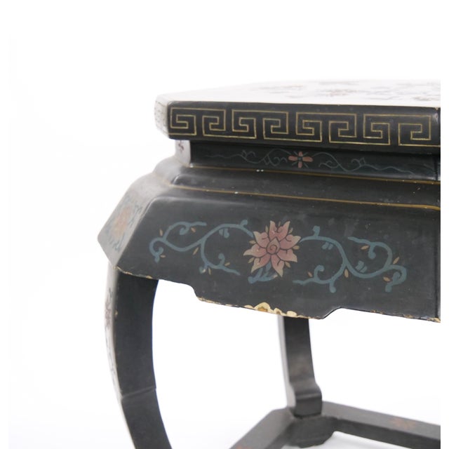 Pair of Chinese Chinoiserie Lacquered & Painted Side Tables, Circa 1970 For Sale - Image 9 of 14