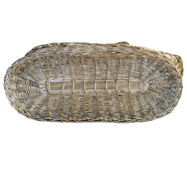 Vintage Woven Silver-Plated Wire Wine Bottle Basket Caddy & Sommelier Basket For Sale - Image 9 of 14