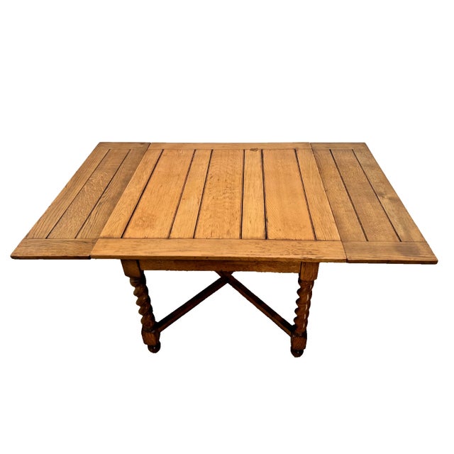 Antique Expanding Pub Kitchen Table Barley Twist Legs Quarter Sawn White Oak For Sale - Image 4 of 11