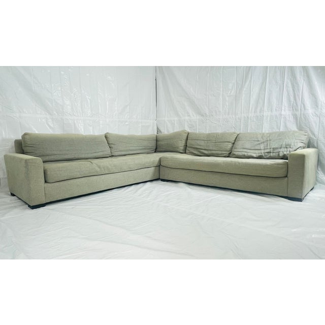 Modern Restoration Hardware Linen 2-Piece Sectional Sofa, Modern Rh Corner Couch For Sale - Image 3 of 18