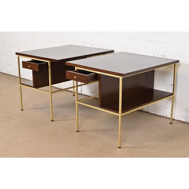Paul McCobb Irwin Collection Mahogany and Brass Nightstands or End Tables, Newly Refinished For Sale In South Bend - Image 6 of 12